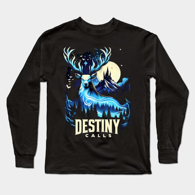 Destiny Calls - Mystical Stag by the Full Moon Long Sleeve T-Shirt by Fenay-Designs